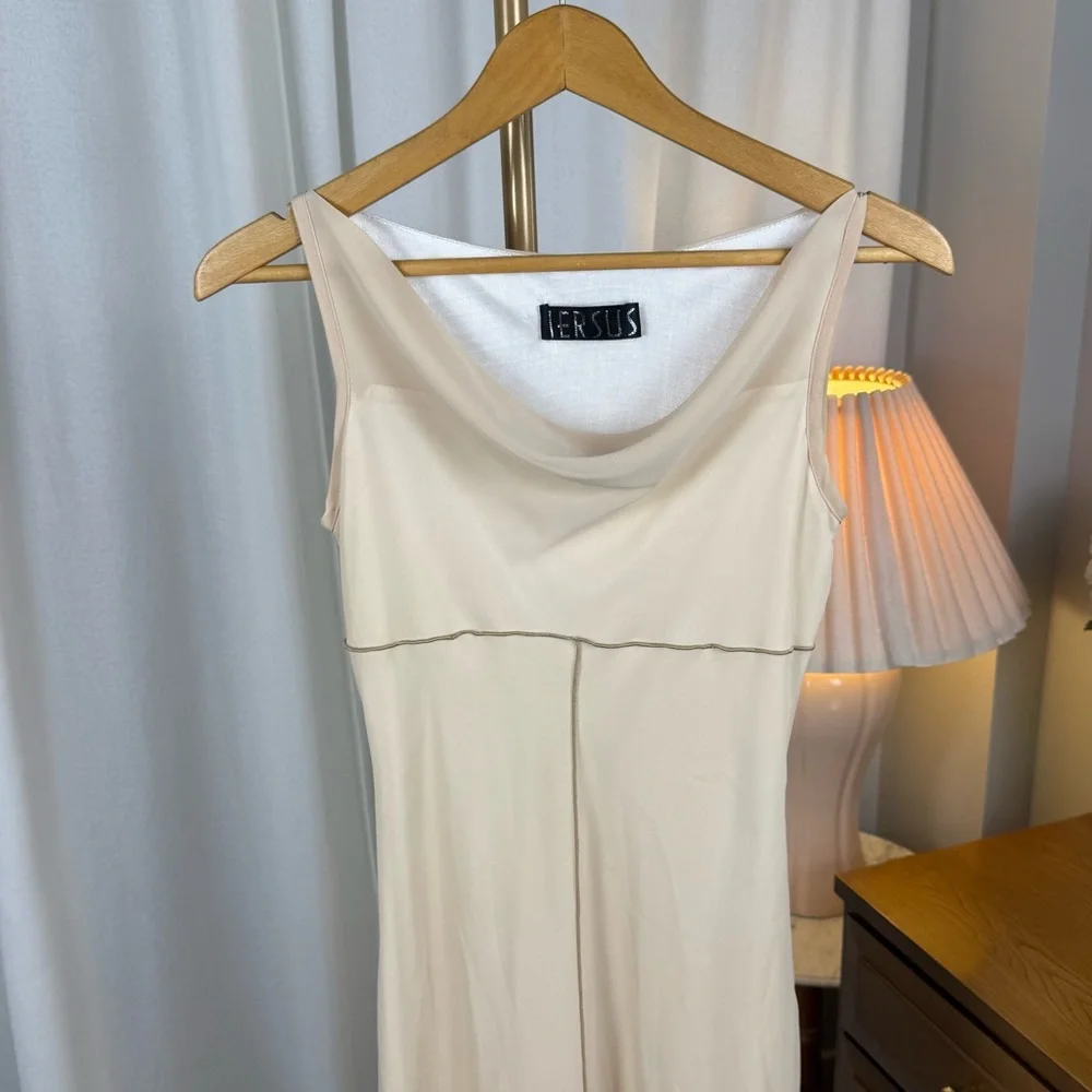Vintage Y2K Nude Cowl Neck Bias-Cut Drape Midi Dress S/M - Picture 6 of 8